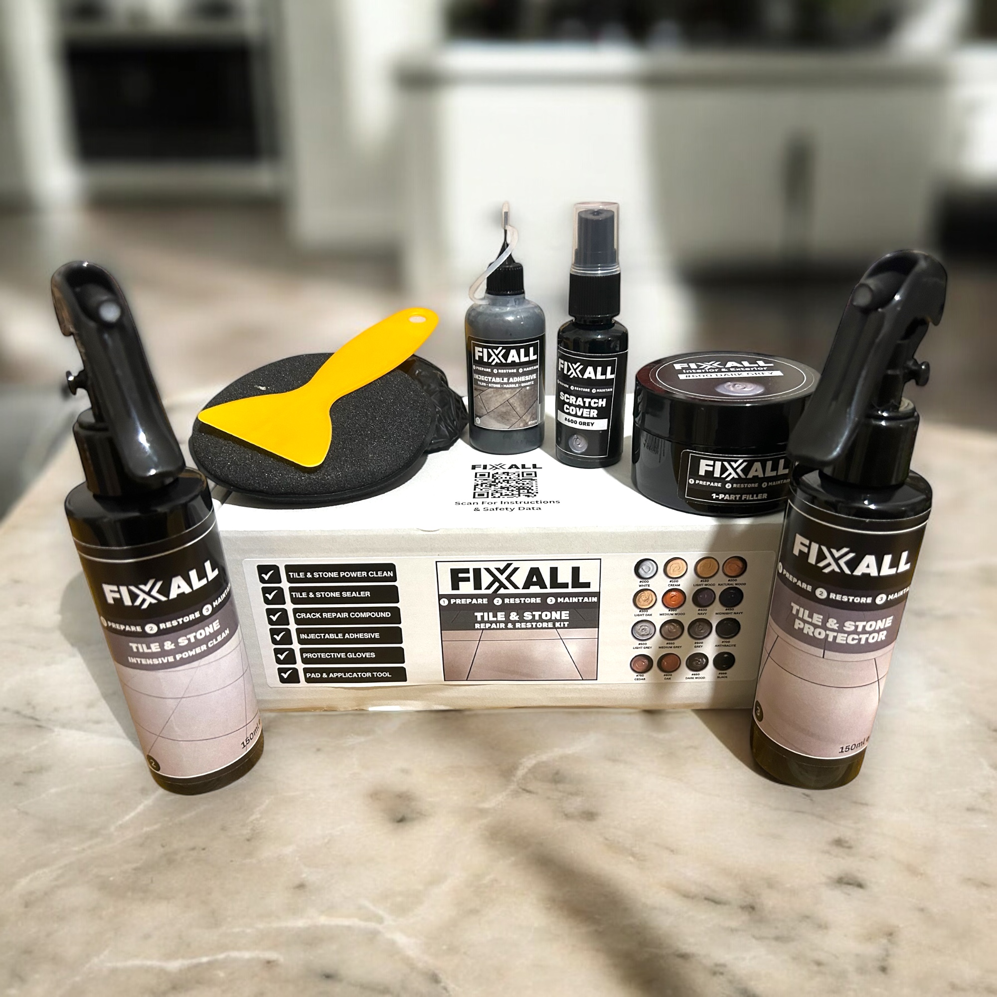 Fixxall Tile And Stone Restoration Repair Kit – Colour Matched Filler, Scratch Cover, Cleaner, Sealer - Image 4