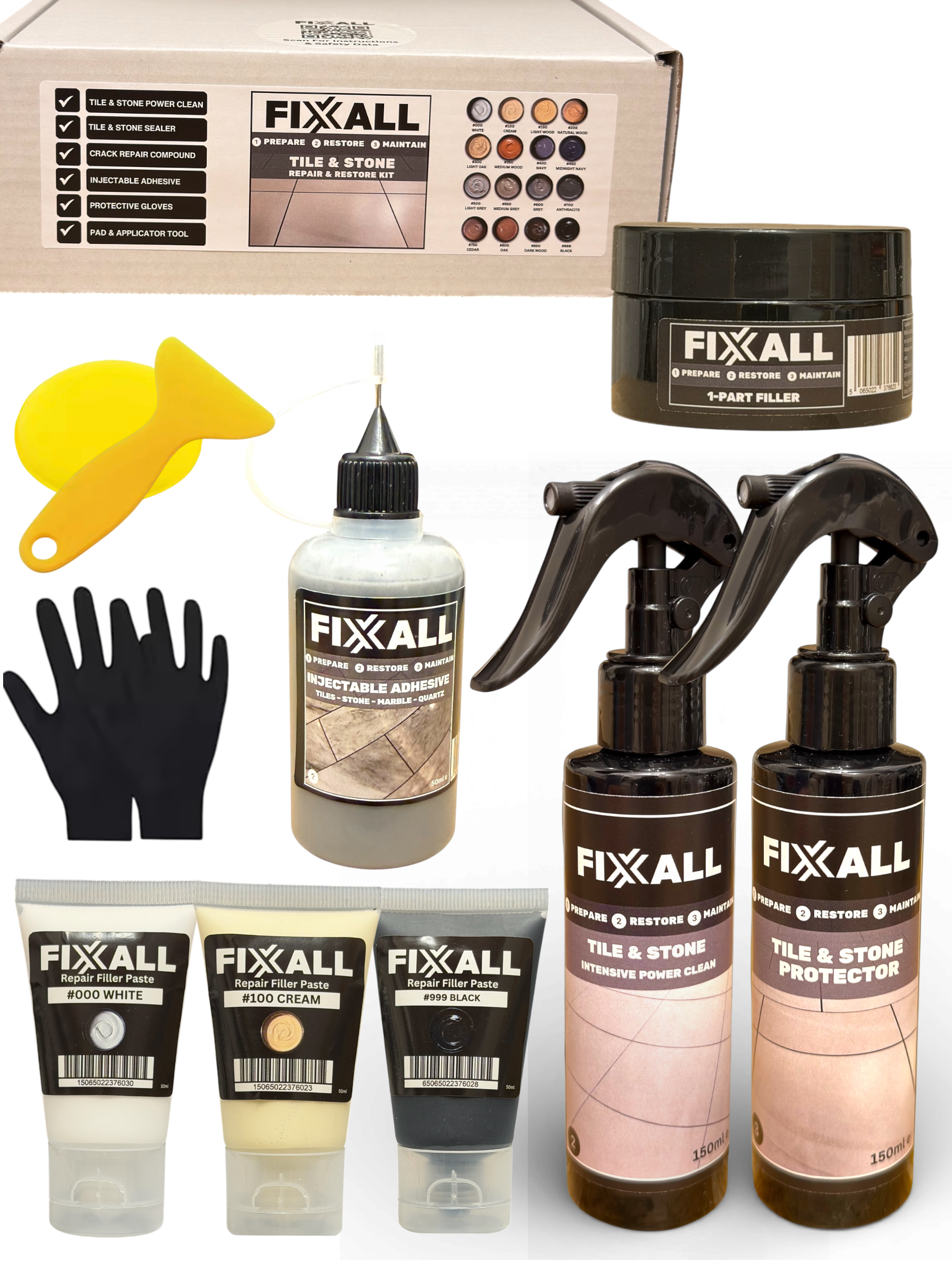 Fixxall Tile & Stone Repair & Restoration Kit x 3 Fillers
