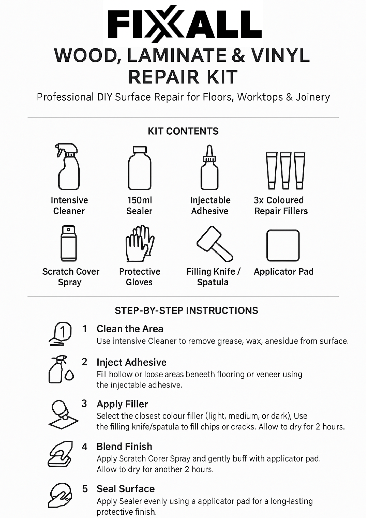 Fixxall Wood, Laminate & Vinyl Repair & Restoration Kit - Image 2
